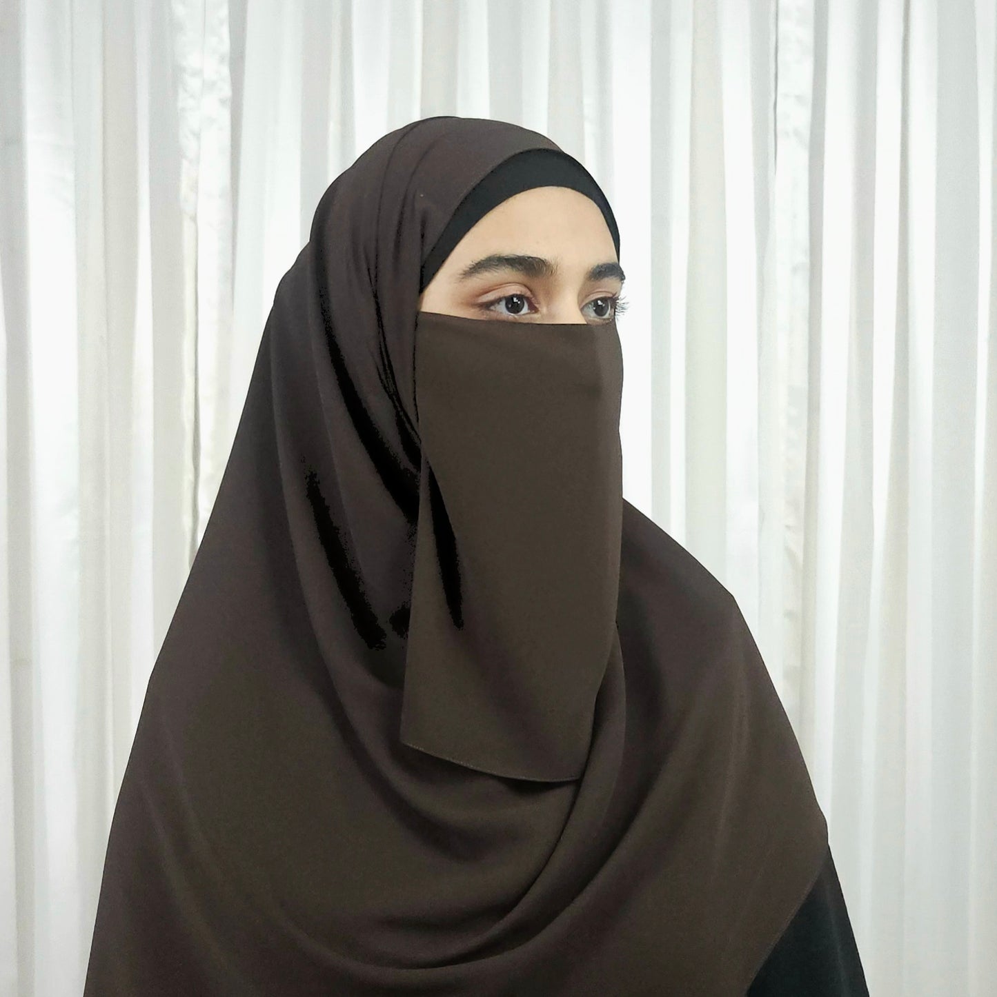 Premium Chiffon Half Niqab - Chocolate Brown